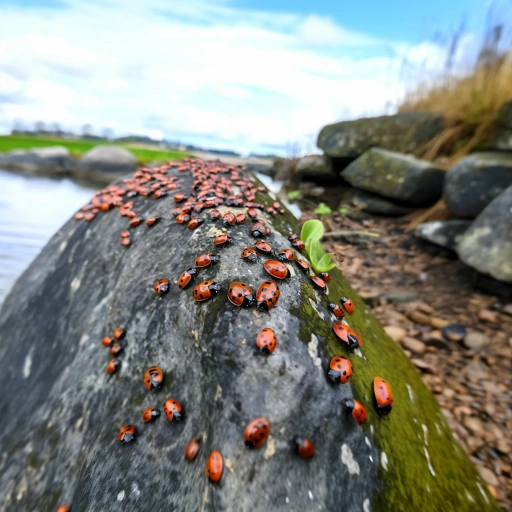 a loveliness of ladibugs, hundreds of ladybirds on a rock