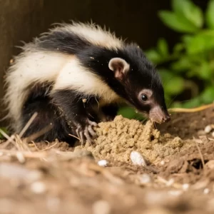 skunk digging up wasp nest as a predators of wasps and hornets