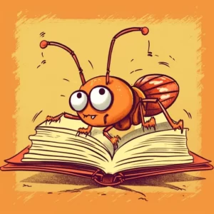 cartoon of a booklice eating paper