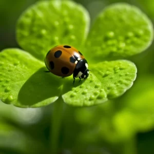a ladybug on a four leaf clover for luck